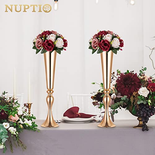 Product: Nuptio Artificial Flower Centrepieces for Tables - 6 Pcs Burgundy & Dusty Rose & Creamy White Fake Flowers Roses Balls 9.5in Diam - Silk Faux Rose Arrangement for Wedding Party Centerpiece Table Decor
