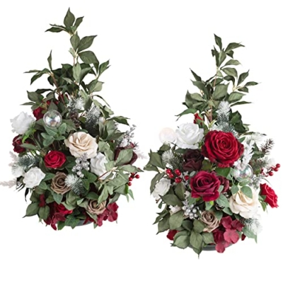 Product: Ling's Moment 22" Tall Fall Free Standing Artificial Flowers Arrangements 2pcs Wedding Aisle Runner Chair Decorations Christmas Red Sparkle Arch Entryway Ceremony Reception Church Rose Floral Party