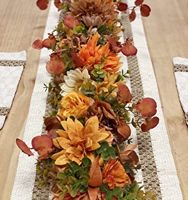 Silky Flower Store Artificial Eucalyptus Garland with Flowers, Faux Greenery Mantle Decor, Fall Red Floral Vine, 3.2ft 8 8 Product: MARTHA&IVAN Eucalyptus Garland Greenery Artificial Eucalyptus Garland Mantle Decor Wedding Decoration(Red Fall+Flowers)