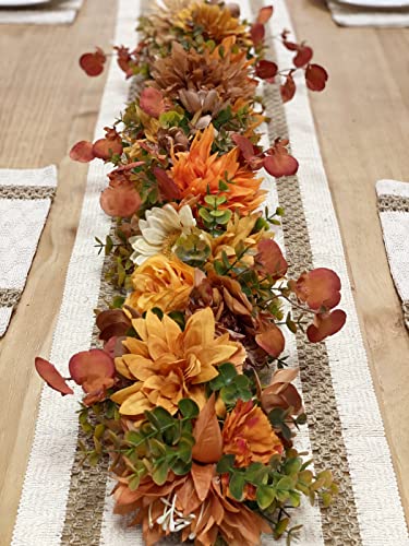 Silky Flower Store Artificial Eucalyptus Garland with Flowers, Faux Greenery Mantle Decor, Fall Red Floral Vine, 3.2ft 2 2 Product: MARTHA&IVAN Eucalyptus Garland Greenery Artificial Eucalyptus Garland Mantle Decor Wedding Decoration(Red Fall+Flowers)