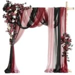 Product: Ling's Moment Wedding Arch Flowers with Sheer Drapes Kit - Artificial Black and Burgundy Floral Arrangements for Ceremony Backdrop, Arbor Decor, 5-Piece Set (2 Flower Stems + 3 Hanging Drapes)