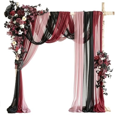 Product: Ling's Moment Wedding Arch Flowers with Sheer Drapes Kit - Artificial Black and Burgundy Floral Arrangements for Ceremony Backdrop, Arbor Decor, 5-Piece Set (2 Flower Stems + 3 Hanging Drapes)