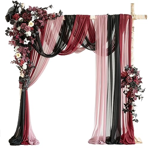 Ling's Moment Wedding Arch Flowers with Sheer Drapes Kit - Artificial Black and Burgundy Floral Arrangements for Ceremony Backdrop, Arbor Decor, 5-Piece Set (2 Flower Stems + 3 Hanging Drapes) - Artificial Flower Arrangements Product: Ling's Moment Wedding Arch Flowers with Sheer Drapes Kit - Artificial Black and Burgundy Floral Arrangements for Ceremony Backdrop, Arbor Decor, 5-Piece Set (2 Flower Stems + 3 Hanging Drapes)