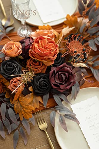 Silky Flower Store Eucalyptus Rose Flower Garland, Black Burnt Orange Faux Silk Wedding Arch Decor, 6ft 4 4 Product: Ling's Moment Flower Garland - 6FT Eucalyptus & Rose - Sweetheart Table Decor for Wedding Reception, Artificial Floral Garland for Mantle, Thanksgiving, Christmas Decoration, Black & Burnt Orange