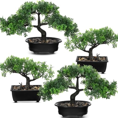 Product: Jexine 4 Pack Artificial Bonsai Tree, Indoor Small Fake Plants in Pots for Home Table Office Desk Bathroom Shelf Bookshelf Bedroom Living Room Farmhouse Decorations