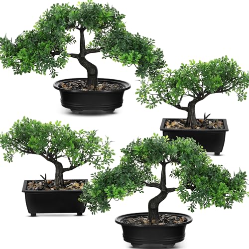 Product: Jexine 4 Pack Artificial Bonsai Tree, Indoor Small Fake Plants in Pots for Home Table Office Desk Bathroom Shelf Bookshelf Bedroom Living Room Farmhouse Decorations