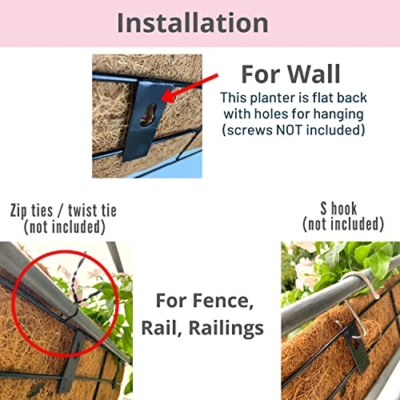 Product: LaLaGreen Wall Mounted Planters - 16 Inch, 4 Pack Window Flower Boxes Basket Outdoor, Balcony Planter Over The Rail, Deck Railing Hanging with Coco Liners, Metal Horse Troughs Fence Patio Porch