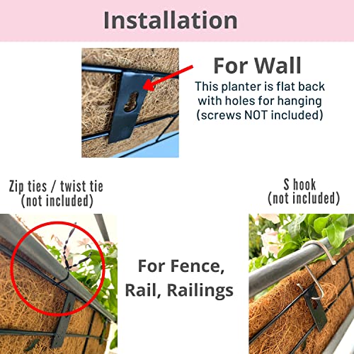 Product: LaLaGreen Wall Mounted Planters - 16 Inch, 4 Pack Window Flower Boxes Basket Outdoor, Balcony Planter Over The Rail, Deck Railing Hanging with Coco Liners, Metal Horse Troughs Fence Patio Porch