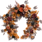 Product: Ling's Moment Flower Garland - 6FT Eucalyptus & Rose - Sweetheart Table Decor for Wedding Reception, Artificial Floral Garland for Mantle, Thanksgiving, Christmas Decoration, Black & Burnt Orange