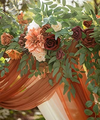 Silky Flower Store Fall Artificial Wedding Arch Flower Garland, Orange Eucalyptus Rose Backdrop Decorations, 6.5ft 12 12 Product: Ling's Moment 6.5FT Backdrop Flower Garland Decorations, Fall Artificial Wedding Arch Flowers, Orange Ceremony Reception Hanging Eucalyptus Rose Arbor Arrangement Outdoor Party Floral Swag