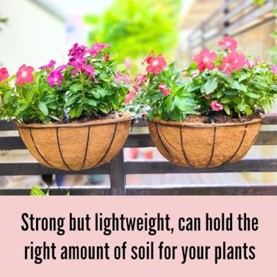 Product: LaLaGreen Large Wall Flower Baskets, 6 Pack, 16 Inch Rail Planter for Outdoor Plants, Metal Wire Plants Holders with Coco Liner Outside Fence Balcony Garden Pots Railings Hanging Deck Porch Decor