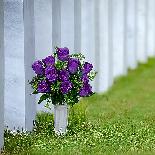 Silky Flower Store Artificial Cemetery Flowers with Vase, White Rose Bouquet Grave Memorial Flowers, Set of 2, Purple, Self Assembled, 45cm 4 4 Product: Artificial Cemetery Flowers with Vase, Artificial White Rose Bouquet Grave Memorial Flowers for Cemetery Headstones Decoration, (Set of 2, Purple), Self-assemble