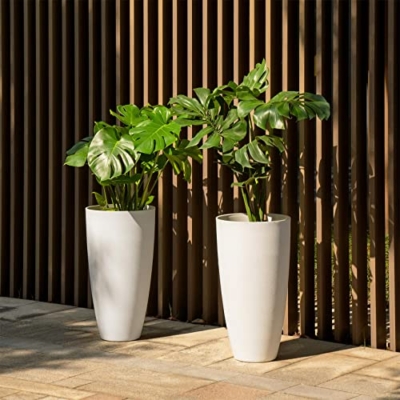 Product: LA Jolie Muse 20 inch Round Tall Planter,Indoor/Outdoor White Planter with Drainage Holes and Trays,Modern Large Flower Pot for Front Door,Balcony and Garden Patio Deck,Pack 1