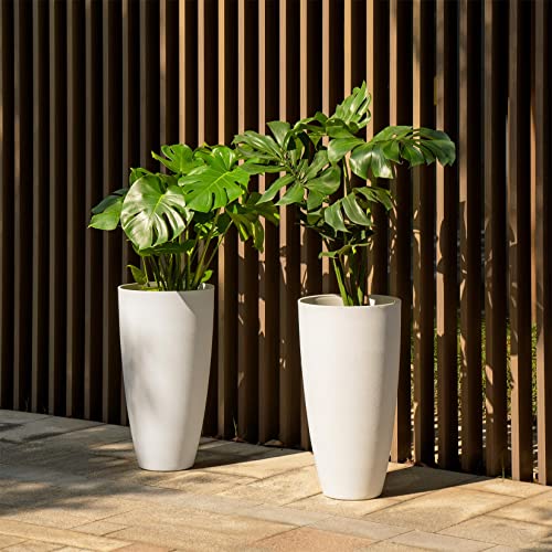 Product: LA Jolie Muse 20 inch Round Tall Planter,Indoor/Outdoor White Planter with Drainage Holes and Trays,Modern Large Flower Pot for Front Door,Balcony and Garden Patio Deck,Pack 1