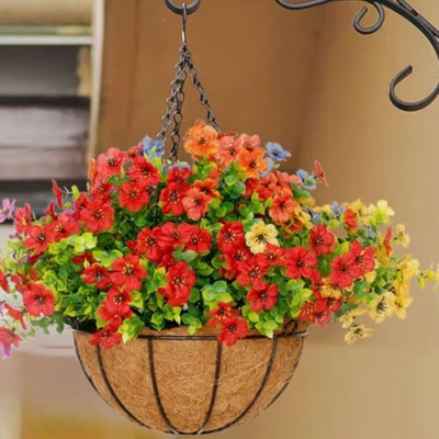 Silky Flower Store Artificial Hanging Plant Basket with Daisy Flowers Multicolor, 2 Pack, 12 inch, 21 x 21 x 23 inches 10 10 Product: Mecai 2 Pack 12 inch Hanging Plant Basket with Artificial Flowers for Outdoor Spring Decor, Lifelike Silk Floral Arrangement for Porch Garden Balcony and Home Patio Yard Decor(Multicolor)
