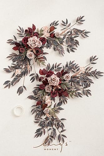 Product: Ling's Moment 2PCS Artificial Floral Swags Centerpieces Burgundy Wedding Flower Greenery Arrangements for Sweetheart/Head Table Decor Car Wall Window Arch Garden Decor Burgundy & Dusty Rose Maroon
