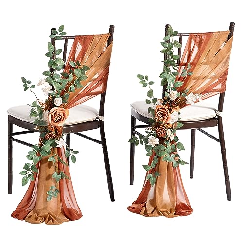 Ling's Moment 8 Fall Wedding Chair Decorations Aisle Pew Church Artificial Flowers Greenery Swag Sunset Terracotta Orange Bench Ceremony Reception Floral Rose Arrangements Party Outdoor Decorations - Artificial Flower Arrangements Product: Ling's Moment 8 Fall Wedding Chair Decorations Aisle Pew Church Artificial Flowers Greenery Swag Sunset Terracotta Orange Bench Ceremony Reception Floral Rose Arrangements Party Outdoor Decorations