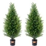 Product: VEVOR Artificial Cedar Topiary Tree, 36 inch Tall (2 Pieces), with Extra Leaves & Pot Faux Evergreen Fake Pine Cypress Trees Plant, UV Rated Artificial Greenery Set for Home Decor Indoor/Outdoor
