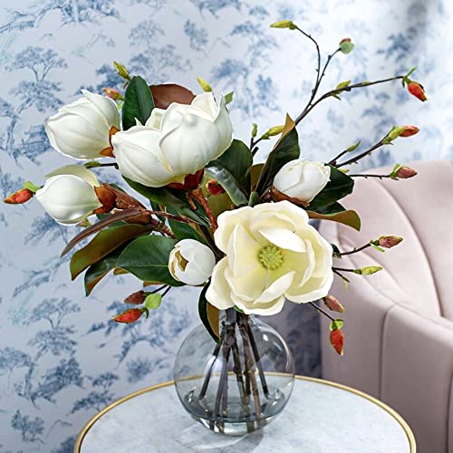 Silky Flower Store Artificial Magnolia Flowers Branches, Lifelike White Magnolia Stems, Pack of 4, 30in 3 3 Product: Dophinena Artificial Magnolia Flowers Branches Lifelike White Magnolia Stems for Home Decor Wedding Bouquet Table Centerpieces Floral Arrangment (Pack of 4pcs)