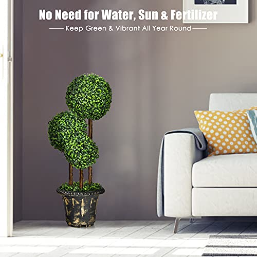 Silky Flower Store Artificial Boxwood Topiary Tree, Triple Ball Faux Greenery, Cement Filled Pot, Indoor Outdoor 3 Ft 7 7 Product: Goplus 3 Ft Artificial Boxwood Topiary Tree, Fake Greenery Plants Triple Ball Tree, Leaves & Cement-Filled Plastic Flower Pot Decorative Trees for Home, Office, Indoor and Outdoor Use