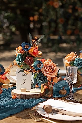 Silky Flower Store Teal Blue Wedding Flowers Mini Bridesmaid Bouquets Set of 6, Faux Floral Centerpieces, 8.5in Tall 6in Wide 2 2 Product: Ling's Moment Daek Teal Blue Wedding Flowers Mini Bridesmaid Bouquets Set of 6 Pre-Made Small Floral Wedding Centerpieces (Daek Teal & Burnt Orange)