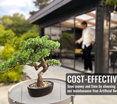 Product: Permaplants Artificial Bonsai Tree 16" Tall with Realistic Wood and Ceramic Pot Fake Plants Juniper Pine Zen Faux Plants for Home Bedroom Office Bathroom Japanese Decor