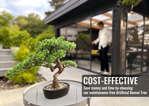 Product: Permaplants Artificial Bonsai Tree 16" Tall with Realistic Wood and Ceramic Pot Fake Plants Juniper Pine Zen Faux Plants for Home Bedroom Office Bathroom Japanese Decor