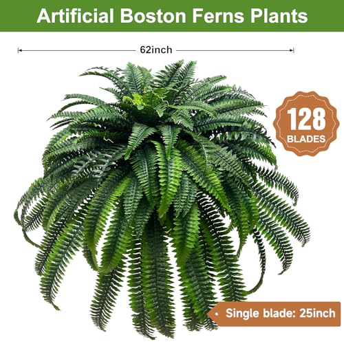 Silky Flower Store Artificial Boston Fern Plant, 128 Stems Faux Fern, Indoor Outdoor Hanging Greenery, 62” 1 1 Product: 128 Stems Faux Boston Fern - 62” Artificial Plants for Indoor & Outdoor Decoration
