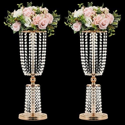 Product: 2 Pcs 23.75 inches Gold Vases for Centerpieces Tall Crystal Metal Vase Flower Stand Holders Wedding Centerpiece Chandelier for Reception Tables Wedding Supplies