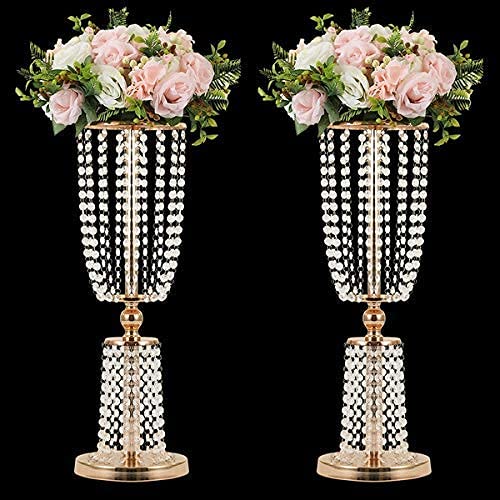 Product: 2 Pcs 23.75 inches Gold Vases for Centerpieces Tall Crystal Metal Vase Flower Stand Holders Wedding Centerpiece Chandelier for Reception Tables Wedding Supplies