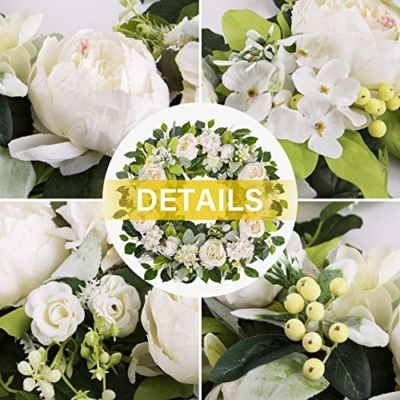 Silky Flower Store Artificial Peony Spring Wreath, Handmade White Blooming Flower Wreath, Front Door Decor, 22-24 inch 8 8 Product: TechKen Peony Spring Wreaths for Front Door Outside 22-24 inch Handmade Artificial Blooming Flower Wreath for Indoor Outdoor Wall Window Decorations Door Wreath