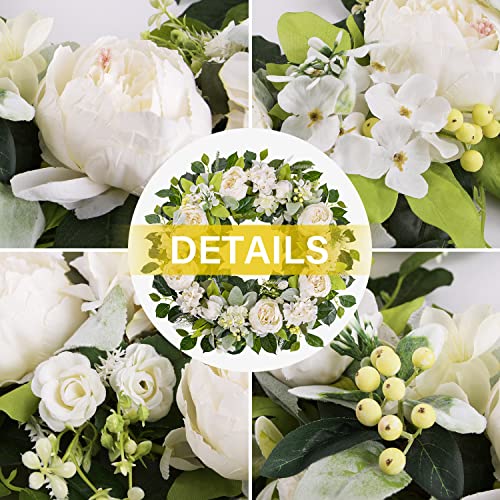 Silky Flower Store Artificial Peony Spring Wreath, Handmade White Blooming Flower Wreath, Front Door Decor, 22-24 inch 1 1 Product: TechKen Peony Spring Wreaths for Front Door Outside 22-24 inch Handmade Artificial Blooming Flower Wreath for Indoor Outdoor Wall Window Decorations Door Wreath