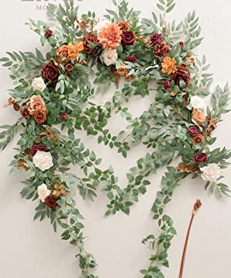 Silky Flower Store Fall Artificial Wedding Arch Flower Garland, Orange Eucalyptus Rose Backdrop Decorations, 6.5ft 17 17 Product: Ling's Moment 6.5FT Backdrop Flower Garland Decorations, Fall Artificial Wedding Arch Flowers, Orange Ceremony Reception Hanging Eucalyptus Rose Arbor Arrangement Outdoor Party Floral Swag