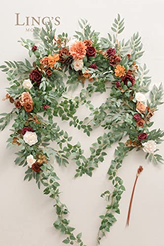 Silky Flower Store Fall Artificial Wedding Arch Flower Garland, Orange Eucalyptus Rose Backdrop Decorations, 6.5ft 8 8 Product: Ling's Moment 6.5FT Backdrop Flower Garland Decorations, Fall Artificial Wedding Arch Flowers, Orange Ceremony Reception Hanging Eucalyptus Rose Arbor Arrangement Outdoor Party Floral Swag