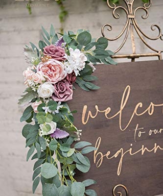 Silky Flower Store Artificial Wedding Arch Flowers Eucalyptus Willow Garland, Dusty Rose Cream Rose Welcome Sign Swag, 33in 6 6 Product: Ling's Moment 2pcs Artificial Welcome Sign Swag Wedding Arch Flowers Decorations Floral Eucalyptus Willow Garland Dusty Rose & Cream Rose Ceremony Party Reception Easel Door Wall Home Entryway Outdoor