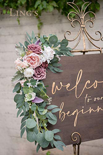 Silky Flower Store Artificial Wedding Arch Flowers Eucalyptus Willow Garland, Dusty Rose Cream Rose Welcome Sign Swag, 33in 2 2 Product: Ling's Moment 2pcs Artificial Welcome Sign Swag Wedding Arch Flowers Decorations Floral Eucalyptus Willow Garland Dusty Rose & Cream Rose Ceremony Party Reception Easel Door Wall Home Entryway Outdoor