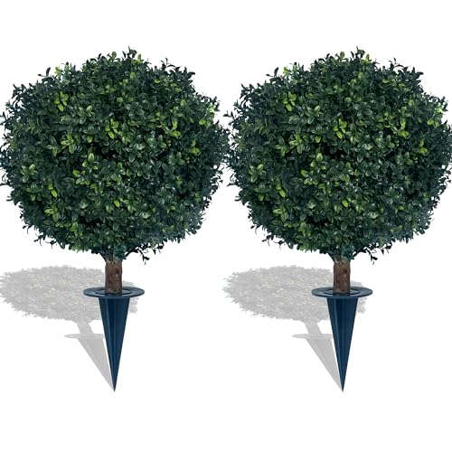 Product: kyesyes Artificial Boxwood Ball Bush 27" Tree UV Resistance Rated with Spike. Easy to Push in The Ground.Plant Looks Great in a Planter Anywhere. Indoor/Outdoor Decor 2 Pack