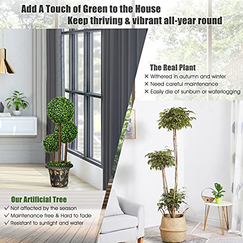 Silky Flower Store Artificial Boxwood Topiary Tree, Triple Ball Faux Greenery, Cement Filled Pot, Indoor Outdoor 3 Ft 2 2 Product: Goplus 3 Ft Artificial Boxwood Topiary Tree, Fake Greenery Plants Triple Ball Tree, Leaves & Cement-Filled Plastic Flower Pot Decorative Trees for Home, Office, Indoor and Outdoor Use