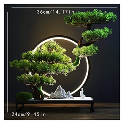 Product: Artificial Plants Fake Bonsai Tree 9 Inches Artificial Bonsai Pine Tree，Realistic Fake Plant Decoration, Faux Plants with Statues of Little Monks, for Desktop Display， Zen Garden Décor House Plant