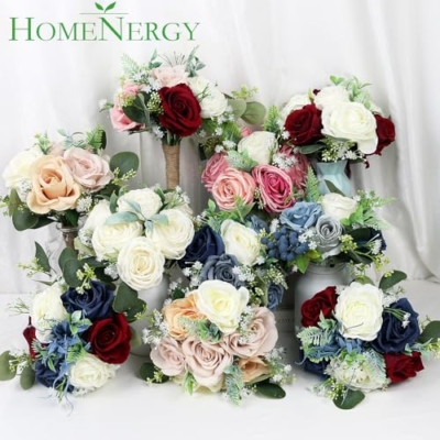 Product: HOMENERGY Set of 4 Bridesmaid Bouquets for Wedding - 7 Inch Artificial Flowers Bouquets for Ceremony Anniversary Centerpieces Decorations - Burgundy & Blush
