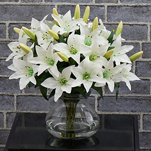 Product: Nearly Natural 16in. Lily Silk Arrangement with Glass Vase