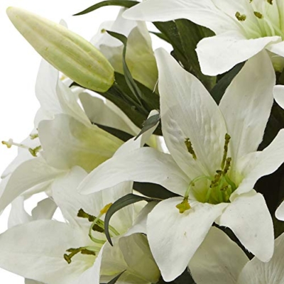 Product: Nearly Natural 16in. Lily Silk Arrangement with Glass Vase