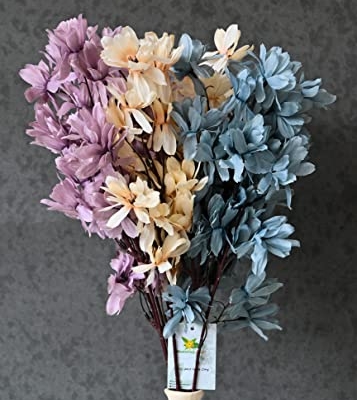 Silky Flower Store Artificial Magnolia Kobus Flower Bunch, Off White Blue Purple, Faux Floral Arrangement, 3 Bunch Set, 20.5cm 9 9 Product: Blooming Floret Artificial Magnolia Kobus Natural Looking Flower Bunch for Home and Office Décor/Gift (Off White + Blue + Purple), Artificial Flora