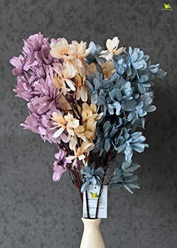 Silky Flower Store Artificial Magnolia Kobus Flower Bunch, Off White Blue Purple, Faux Floral Arrangement, 3 Bunch Set, 20.5cm 3 3 Product: Blooming Floret Artificial Magnolia Kobus Natural Looking Flower Bunch for Home and Office Décor/Gift (Off White + Blue + Purple), Artificial Flora
