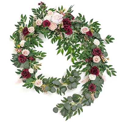 Product: Ling's Moment 9FT Spring Flower Garland - Wedding Arch Flowers, Eucalyptus & Rose, Artificial Floral Garland for Mantle - Sweetheart Table Decor for Reception, Backdrop Decorations, Marsala