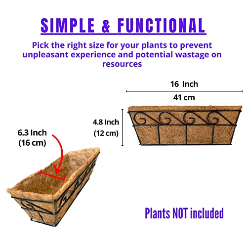 Product: LaLaGreen Wall Mounted Planters - 16 Inch, 4 Pack Window Flower Boxes Basket Outdoor, Balcony Planter Over The Rail, Deck Railing Hanging with Coco Liners, Metal Horse Troughs Fence Patio Porch