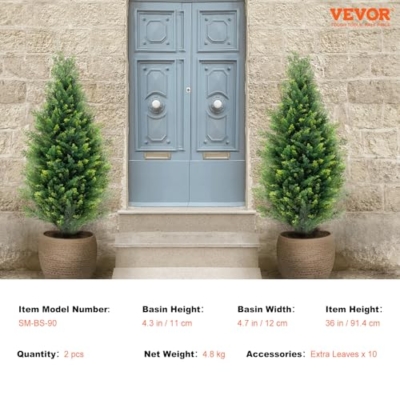 Silky Flower Store Artificial Cedar Topiary Tree, UV Rated Faux Evergreen Home Decor, Indoor Outdoor, 36 in, 2 Pieces 17 17 Product: VEVOR Artificial Cedar Topiary Tree, 36 inch Tall (2 Pieces), with Extra Leaves & Pot Faux Evergreen Fake Pine Cypress Trees Plant, UV Rated Artificial Greenery Set for Home Decor Indoor/Outdoor