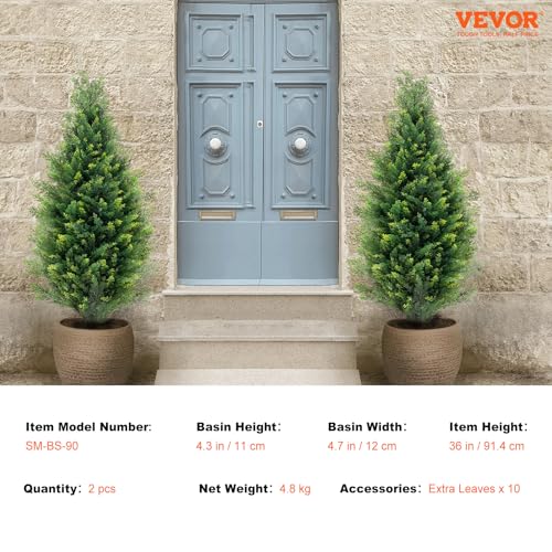 Silky Flower Store Artificial Cedar Topiary Tree, UV Rated Faux Evergreen Home Decor, Indoor Outdoor, 36 in, 2 Pieces 7 7 Product: VEVOR Artificial Cedar Topiary Tree, 36 inch Tall (2 Pieces), with Extra Leaves & Pot Faux Evergreen Fake Pine Cypress Trees Plant, UV Rated Artificial Greenery Set for Home Decor Indoor/Outdoor
