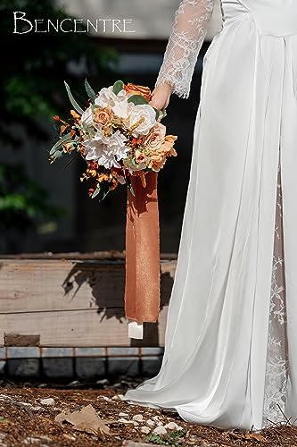 Silky Flower Store Burnt Orange Bridal Bouquet Artificial Flowers, Fall Wedding Bouquet, BENCENTRE, 10 Inch 1 1 Product: BENCENTRE 10 Inch Burnt Orange Bridal Bouquet,Fall Wedding Bouquet,Bride Bouquets for Wedding Ceremony Anniversary, Party and French Rustic Vintage Wedding,Artificial Flowers