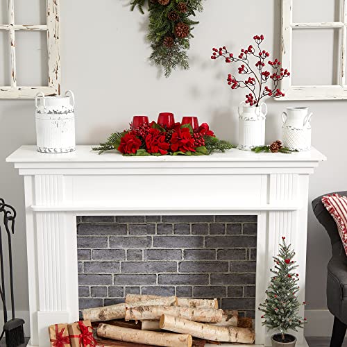 Silky Flower Store Artificial Hydrangea Candelabrum, Red Floral Table Centerpiece, Pinecone Berry Candle Holder, 24in 5 5 Product: Nearly Natural Triple Hydrangea Red Candelabrum
